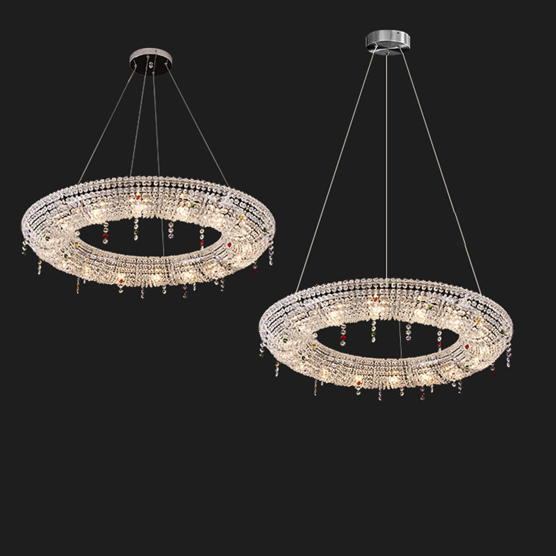 Modern Luxury Stainless Steel Crystal Round Elliptical Beads 12/15/16/20 Light Chandeliers For Living Room