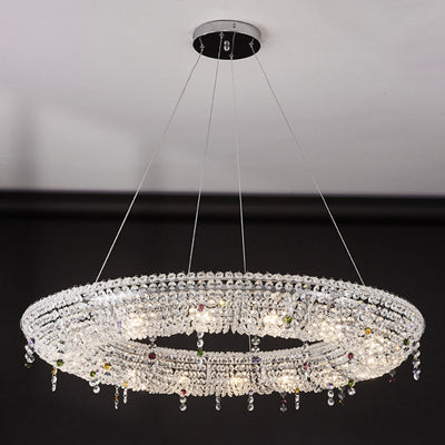 Modern Luxury Stainless Steel Crystal Round Elliptical Beads 12/15/16/20 Light Chandeliers For Living Room