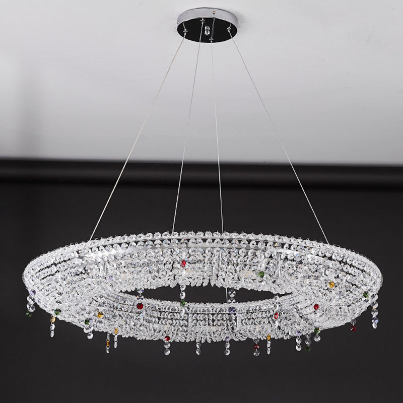 Modern Luxury Stainless Steel Crystal Round Elliptical Beads 12/15/16/20 Light Chandeliers For Living Room