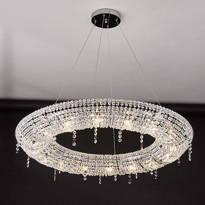 Modern Luxury Stainless Steel Crystal Round Elliptical Beads 12/15/16/20 Light Chandeliers For Living Room