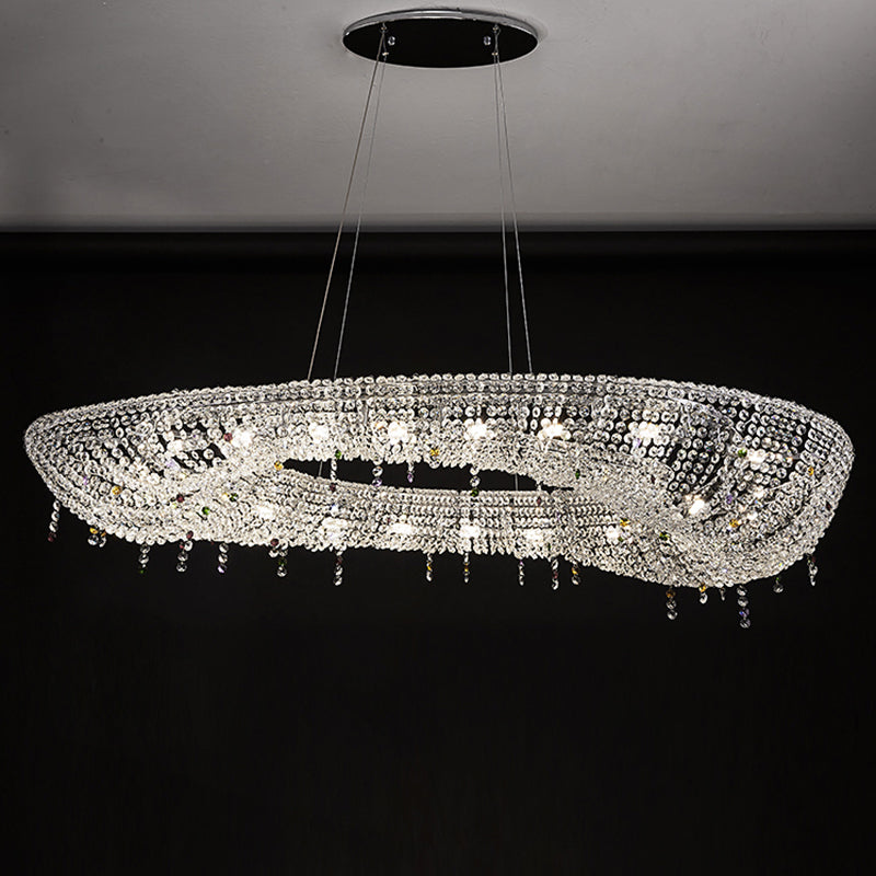 Modern Luxury Stainless Steel Crystal Round Elliptical Beads 12/15/16/20 Light Chandeliers For Living Room