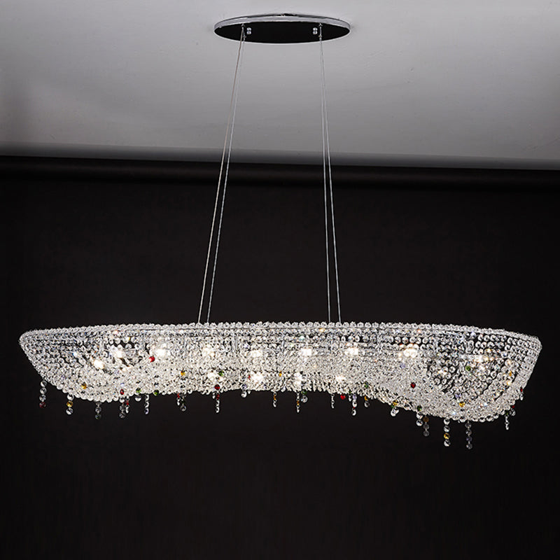 Modern Luxury Stainless Steel Crystal Round Elliptical Beads 12/15/16/20 Light Chandeliers For Living Room