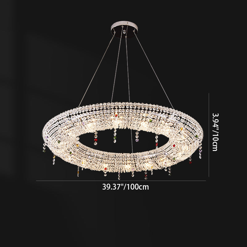 Modern Luxury Stainless Steel Crystal Round Elliptical Beads 12/15/16/20 Light Chandeliers For Living Room