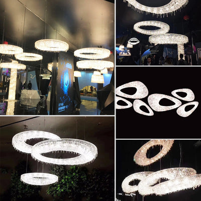 Modern Luxury Stainless Steel Crystal Round Elliptical Beads 12/15/16/20 Light Chandeliers For Living Room