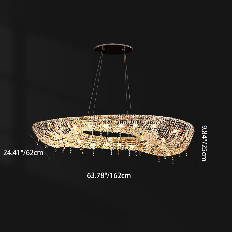 Modern Luxury Stainless Steel Crystal Round Elliptical Beads 12/15/16/20 Light Chandeliers For Living Room