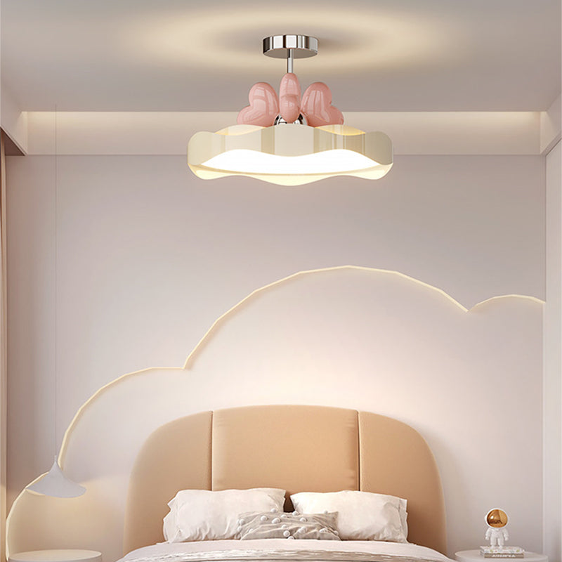 Contemporary Nordic Kids Round Heart Iron Acrylic PU LED Semi-Flush Mount Ceiling Light For Bedroom