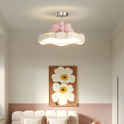 Contemporary Nordic Kids Round Heart Iron Acrylic PU LED Semi-Flush Mount Ceiling Light For Bedroom