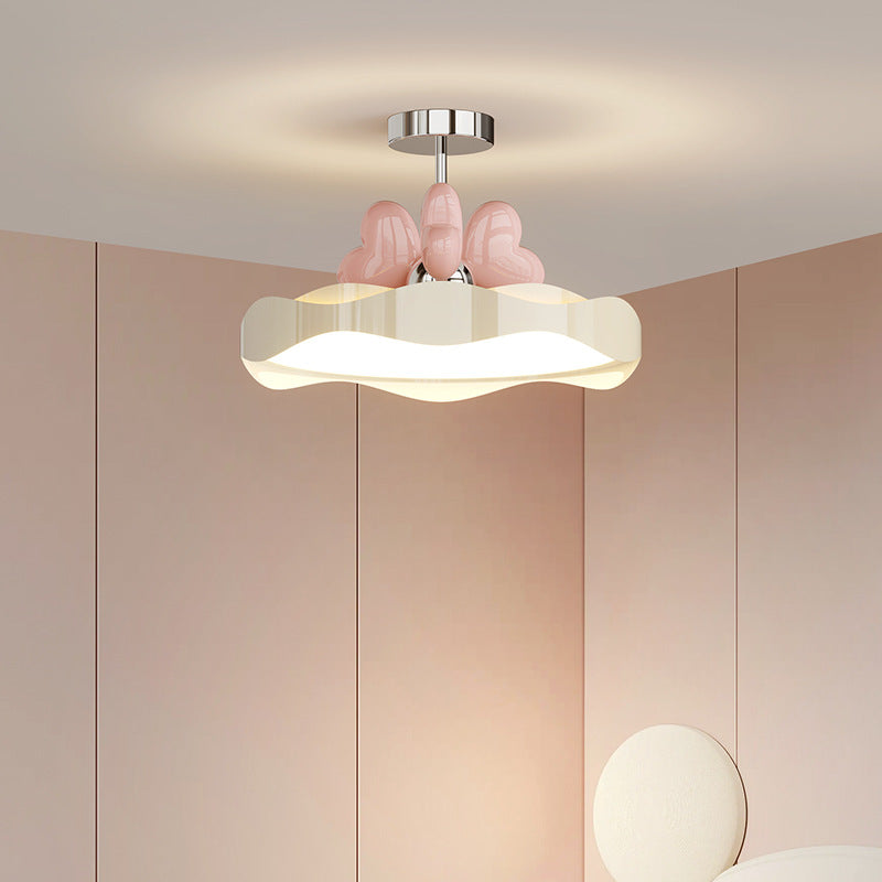 Contemporary Nordic Kids Round Heart Iron Acrylic PU LED Semi-Flush Mount Ceiling Light For Bedroom