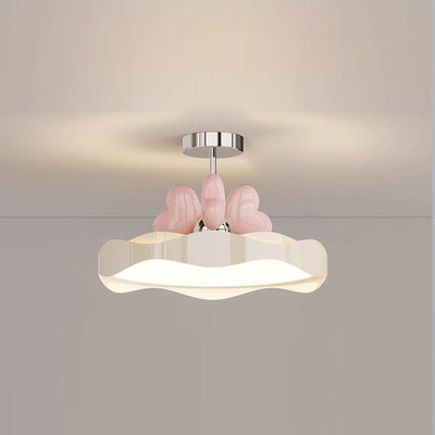 Contemporary Nordic Kids Round Heart Iron Acrylic PU LED Semi-Flush Mount Ceiling Light For Bedroom