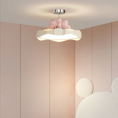 Contemporary Nordic Kids Round Heart Iron Acrylic PU LED Semi-Flush Mount Ceiling Light For Bedroom