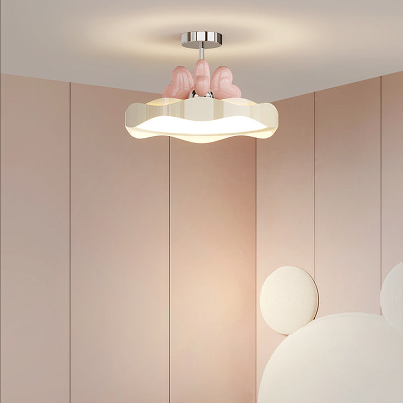 Contemporary Nordic Kids Round Heart Iron Acrylic PU LED Semi-Flush Mount Ceiling Light For Bedroom