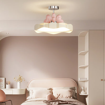 Contemporary Nordic Kids Round Heart Iron Acrylic PU LED Semi-Flush Mount Ceiling Light For Bedroom