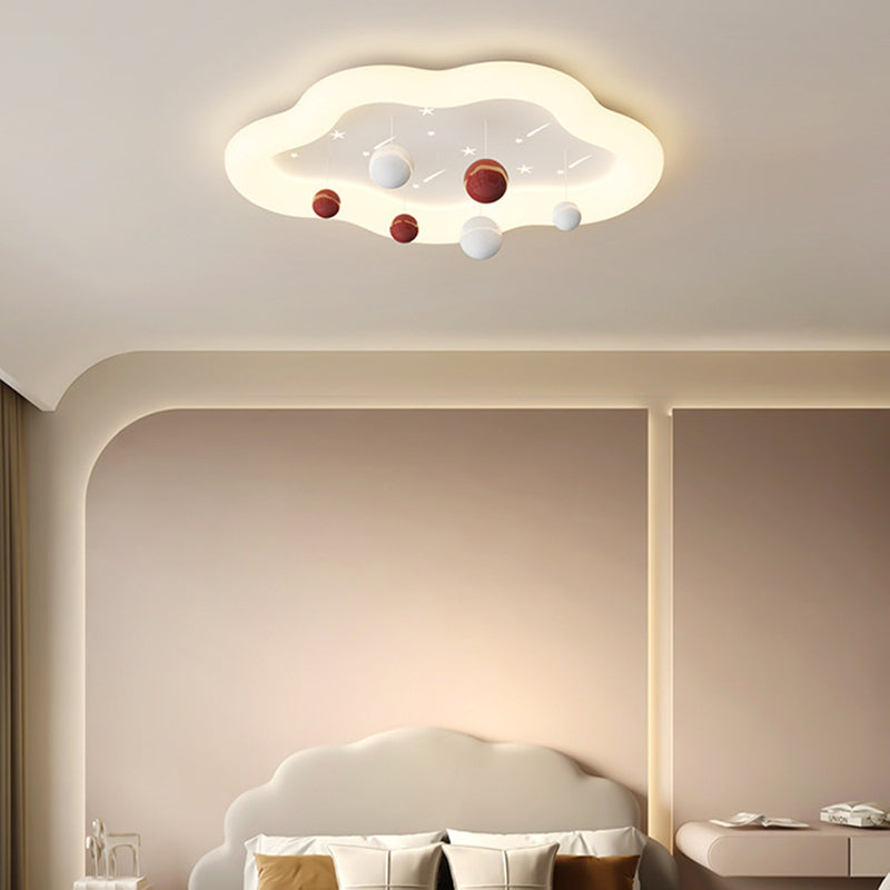 Contemporary Nordic Kids Cloud Round Ball Falling Star Iron PE Flush Mount Ceiling Light For Bedroom