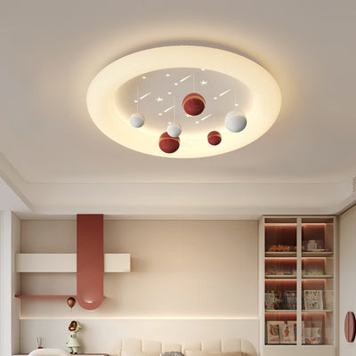 Contemporary Nordic Kids Cloud Round Ball Falling Star Iron PE Flush Mount Ceiling Light For Bedroom