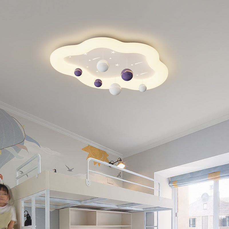 Contemporary Nordic Kids Cloud Round Ball Falling Star Iron PE Flush Mount Ceiling Light For Bedroom