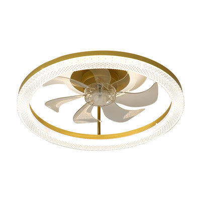 Modern Luxury Iron Crystal Stainless Steel ABS Round LED Semi-Flush Mount Ceiling Fan Light Living Room