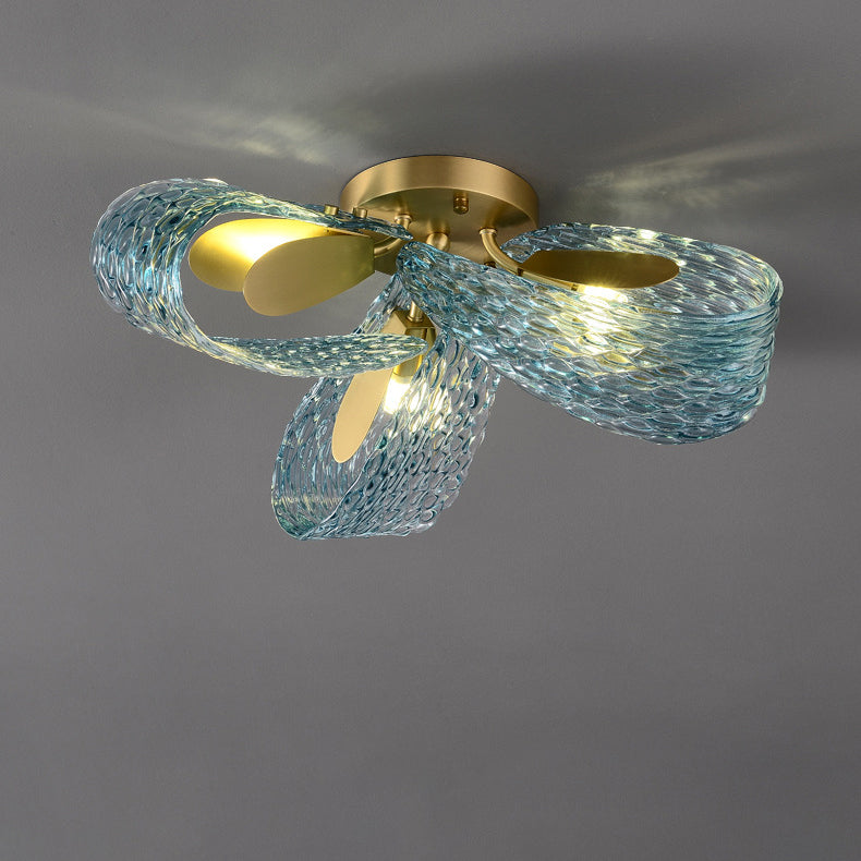 Modern Luxury Copper Glass Flake Peacock 3/6/9 Light Semi-Flush Mount Ceiling Light For Living Room