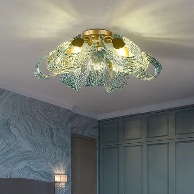 Modern Luxury Copper Glass Flake Peacock 3/6/9 Light Semi-Flush Mount Ceiling Light For Living Room