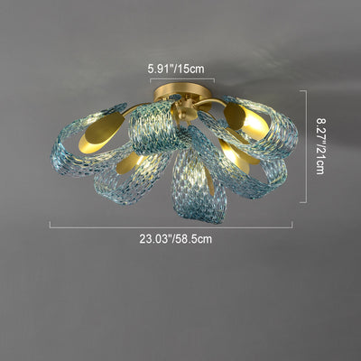 Modern Luxury Copper Glass Flake Peacock 3/6/9 Light Semi-Flush Mount Ceiling Light For Living Room