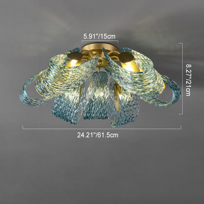 Modern Luxury Copper Glass Flake Peacock 3/6/9 Light Semi-Flush Mount Ceiling Light For Living Room