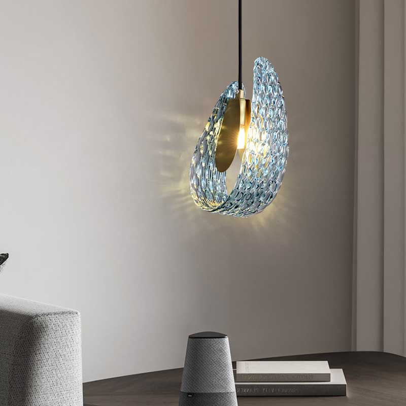 Modern Luxury Copper Glass Flake Petal 1/2 Light Pendant Light For Dining Room