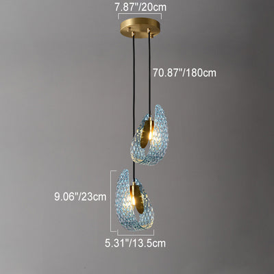 Modern Luxury Copper Glass Flake Petal 1/2 Light Pendant Light For Dining Room