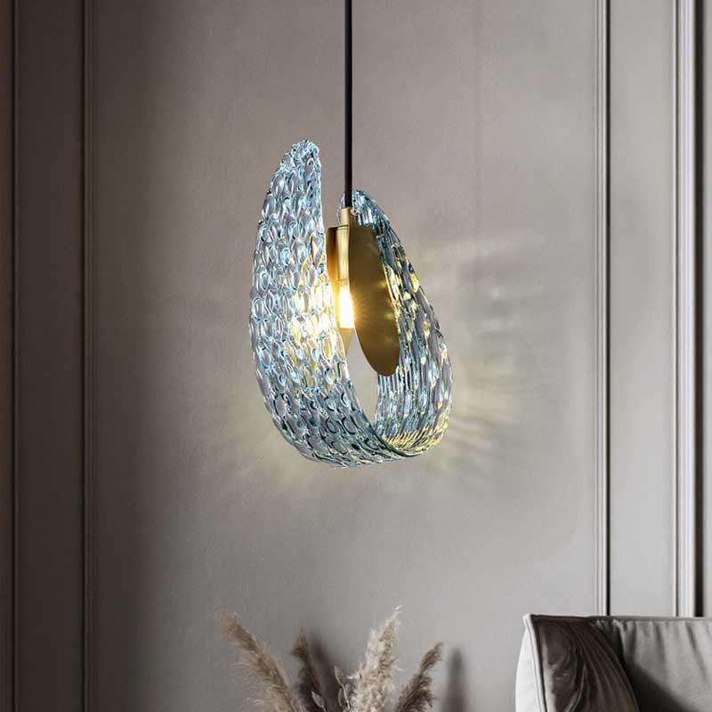 Modern Luxury Copper Glass Flake Petal 1/2 Light Pendant Light For Dining Room