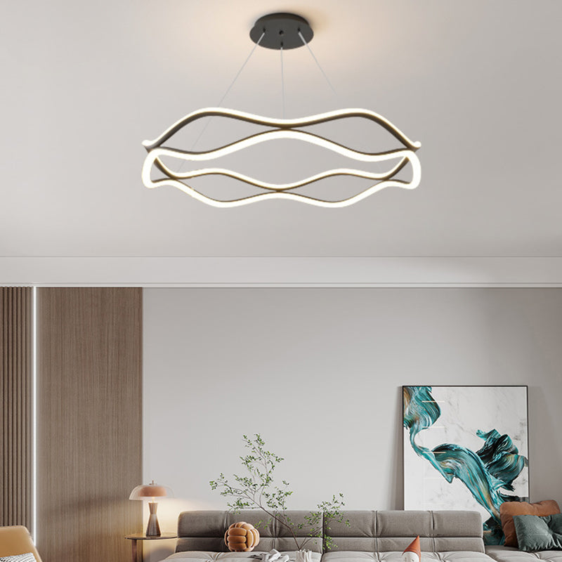 Contemporary Nordic Iron Aluminum Resin Silica Wave Round LED Chandeliers For Living Room