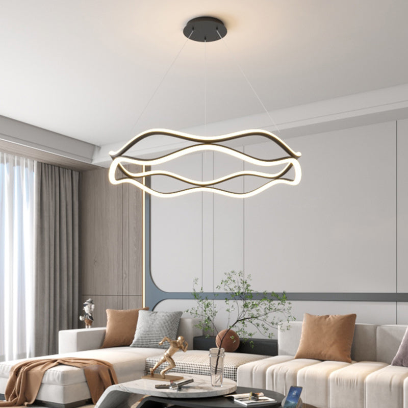 Contemporary Nordic Iron Aluminum Resin Silica Wave Round LED Chandeliers For Living Room