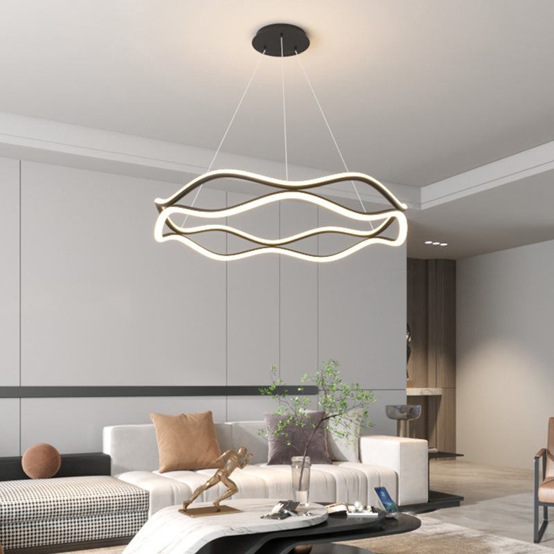 Contemporary Nordic Iron Aluminum Resin Silica Wave Round LED Chandeliers For Living Room