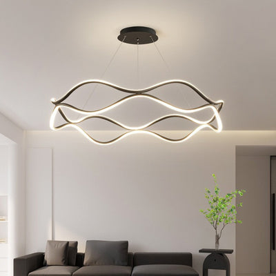 Contemporary Nordic Iron Aluminum Resin Silica Wave Round LED Chandeliers For Living Room