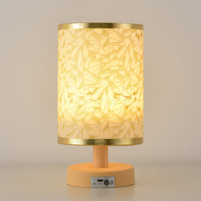 Contemporary Nordic Rechargeable PP Wood Fabric Cylinder Maize LED Table Lamp For Bedside