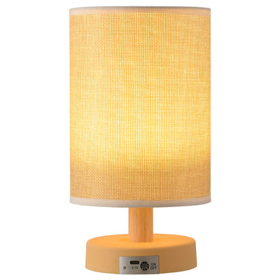 Contemporary Nordic Rechargeable PP Wood Fabric Cylinder Maize LED Table Lamp For Bedside