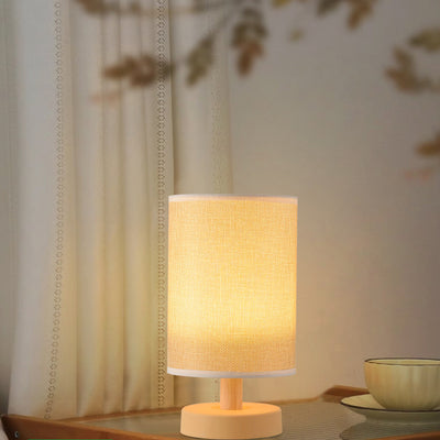 Contemporary Nordic Rechargeable PP Wood Fabric Cylinder Maize LED Table Lamp For Bedside