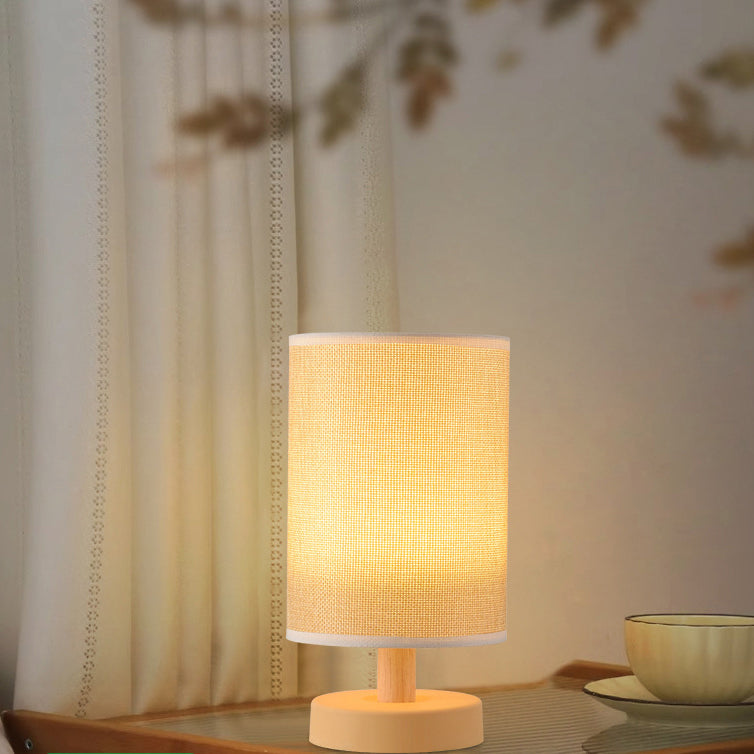 Contemporary Nordic Rechargeable PP Wood Fabric Cylinder Maize LED Table Lamp For Bedside