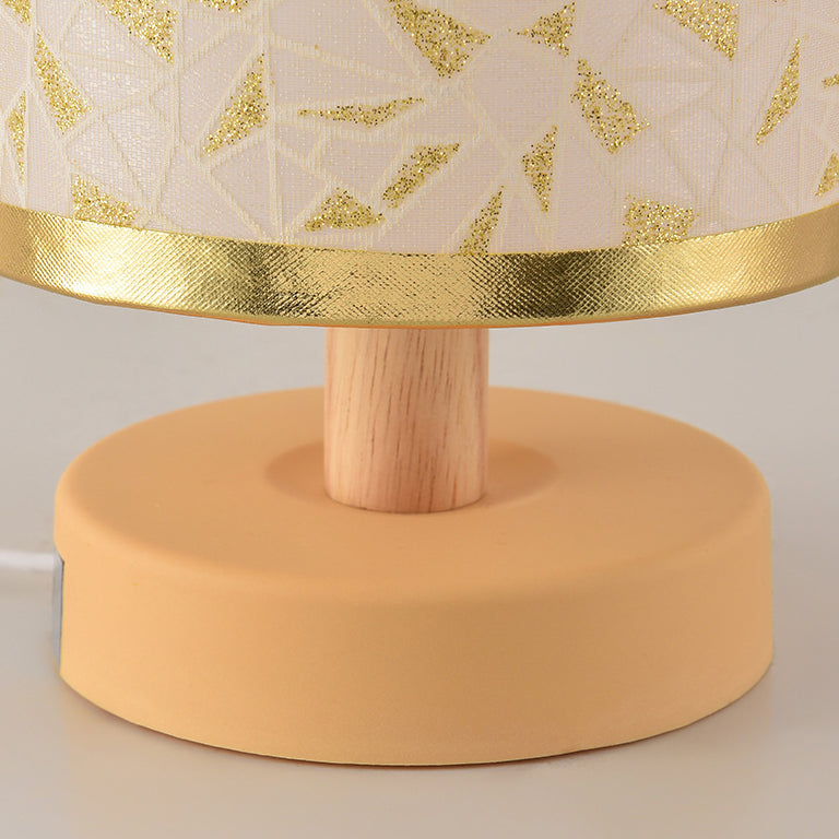 Contemporary Nordic Rechargeable PP Wood Fabric Cylinder Maize LED Table Lamp For Bedside