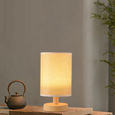 Contemporary Nordic Rechargeable PP Wood Fabric Cylinder Maize LED Table Lamp For Bedside