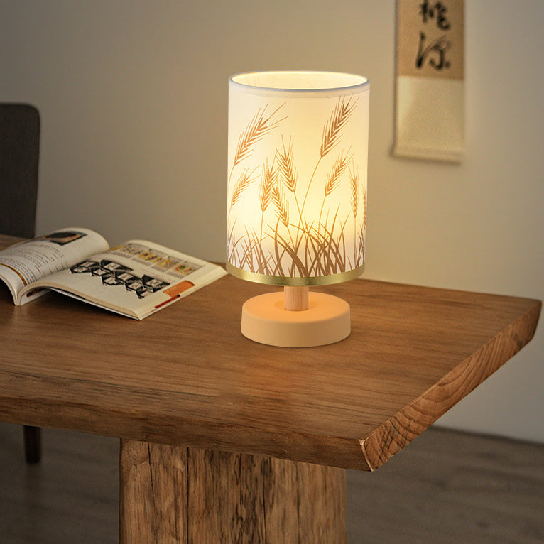 Contemporary Nordic Rechargeable PP Wood Fabric Cylinder Maize LED Table Lamp For Bedside