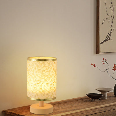 Contemporary Nordic Rechargeable PP Wood Fabric Cylinder Maize LED Table Lamp For Bedside