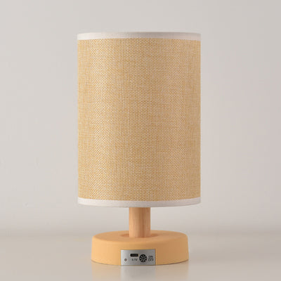 Contemporary Nordic Rechargeable PP Wood Fabric Cylinder Maize LED Table Lamp For Bedside