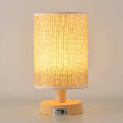 Contemporary Nordic Rechargeable PP Wood Fabric Cylinder Maize LED Table Lamp For Bedside