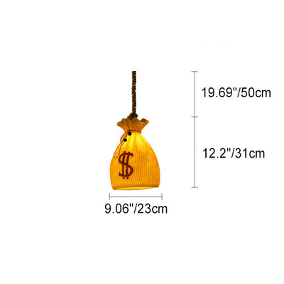 Contemporary Creative Resin Hemp Rope Money Bag Dollar Sign 1-Light Pendant Light For Dining Room