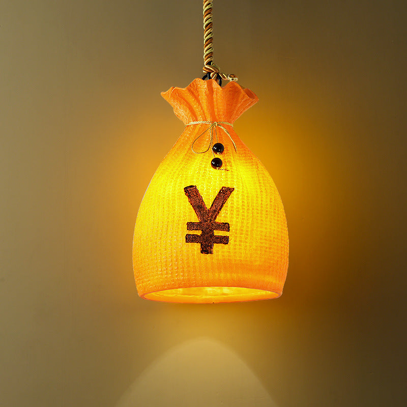 Contemporary Creative Resin Hemp Rope Money Bag Dollar Sign 1-Light Pendant Light For Dining Room