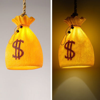 Contemporary Creative Resin Hemp Rope Money Bag Dollar Sign 1-Light Pendant Light For Dining Room