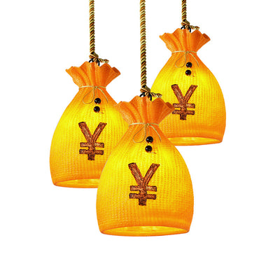 Contemporary Creative Resin Hemp Rope Money Bag Dollar Sign 1-Light Pendant Light For Dining Room