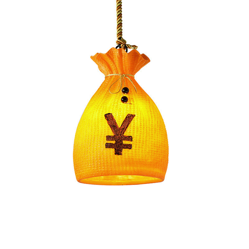 Contemporary Creative Resin Hemp Rope Money Bag Dollar Sign 1-Light Pendant Light For Dining Room