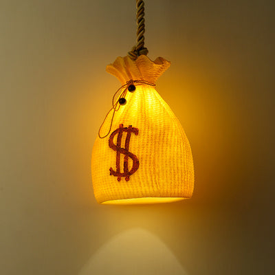 Contemporary Creative Resin Hemp Rope Money Bag Dollar Sign 1-Light Pendant Light For Dining Room