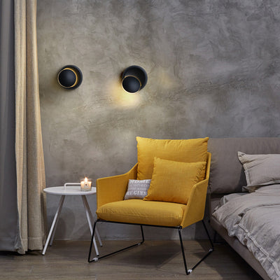 Contemporary Nordic Iron Round Eclipse Rotatable LED Wall Sconce Lamp For Bedside