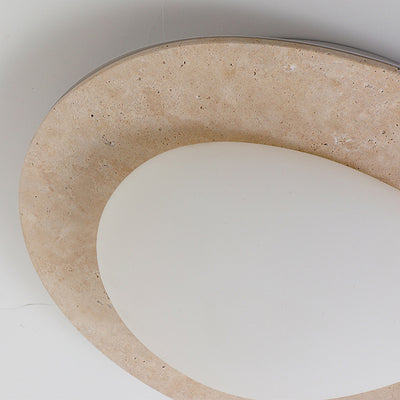 Contemporary Nordic Travertine Plastic Cobblestone Elliptical LED Flush Mount Ceiling Light For Living Room