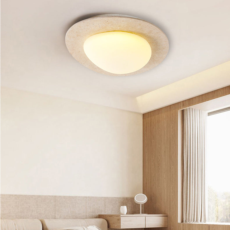 Contemporary Nordic Travertine Plastic Cobblestone Elliptical LED Flush Mount Ceiling Light For Living Room